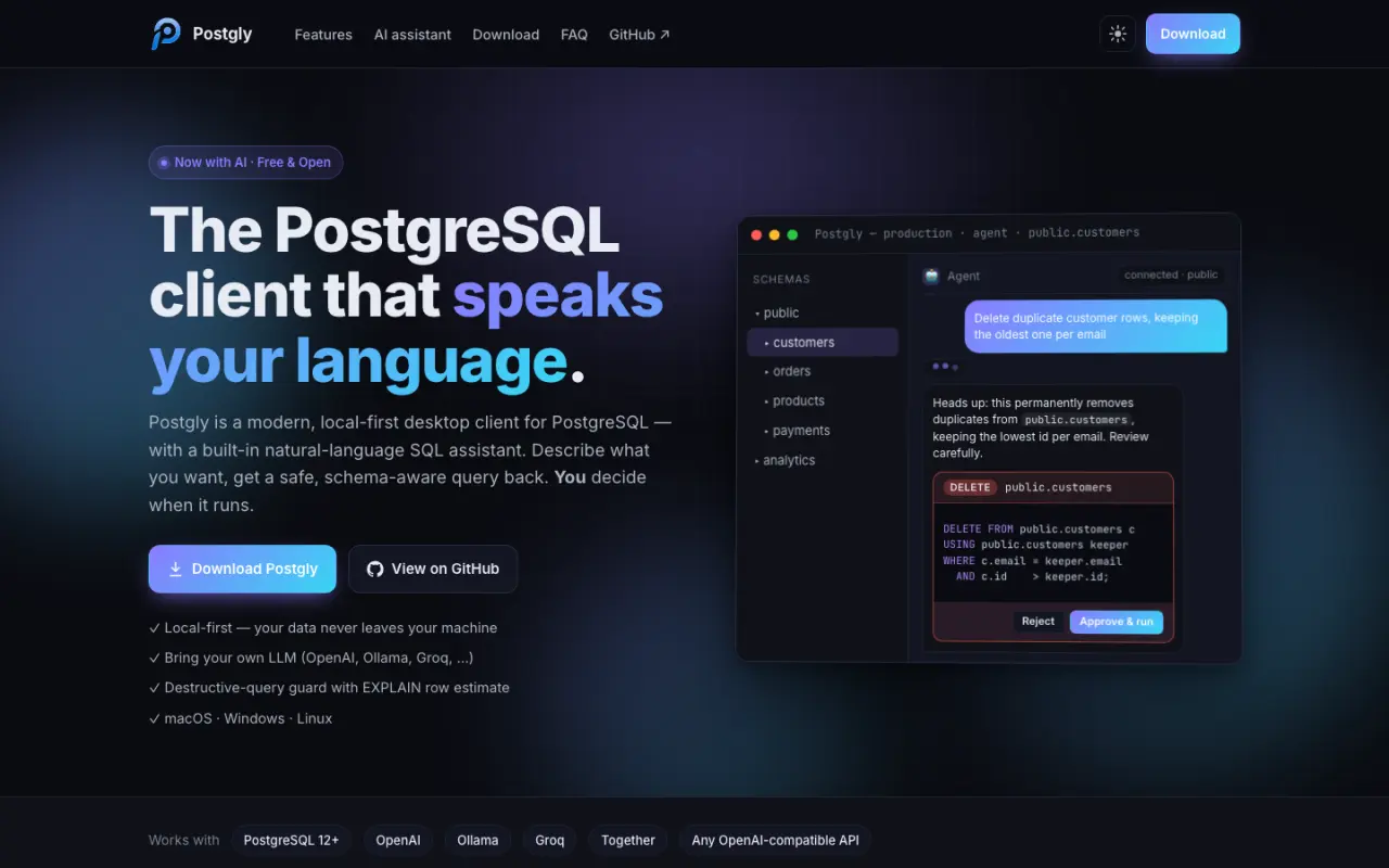 Postgly interface